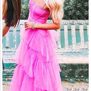 Hot pink mesh layered ruffle dress